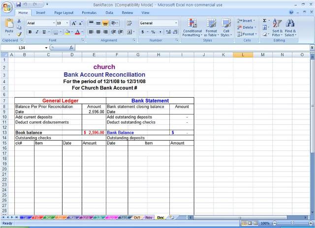 Daily Bank Reconciliation Form Template
