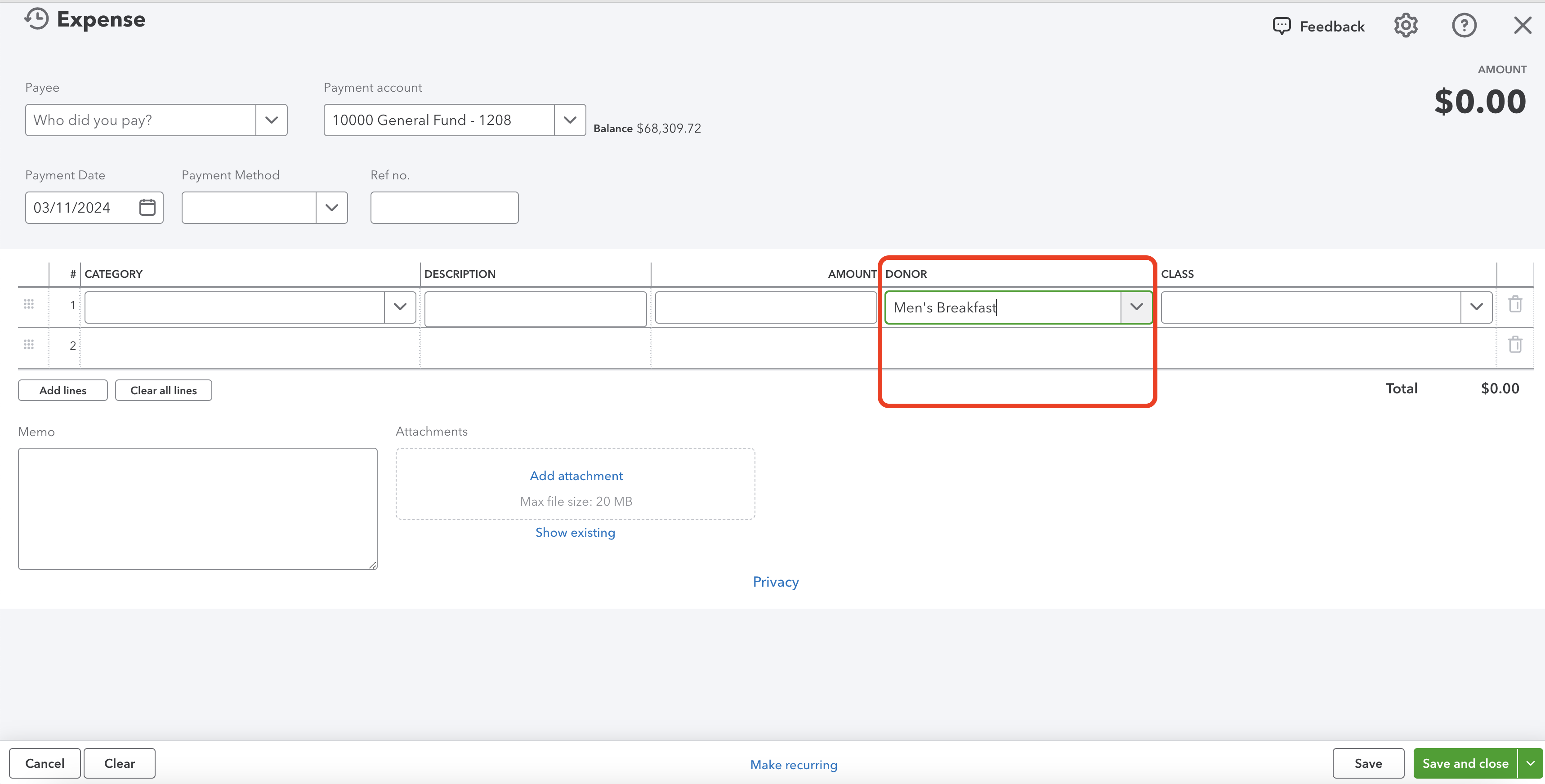 Donor QBO Expenses